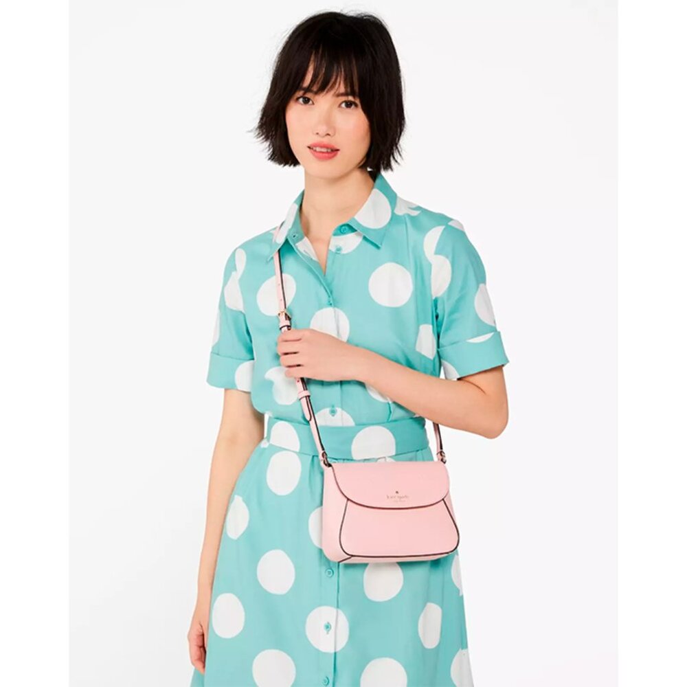 G Kate Spade Monica Mini Flap Crossbody Bag Tea Rose Pink Leather KF364 NWT $259
